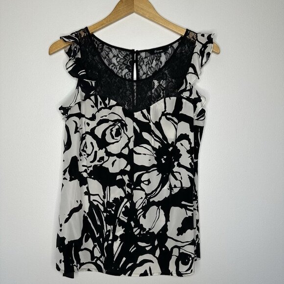 Express Lace Silk Blouse Black White Ruffle Floral
Small - Picture 1 of 9